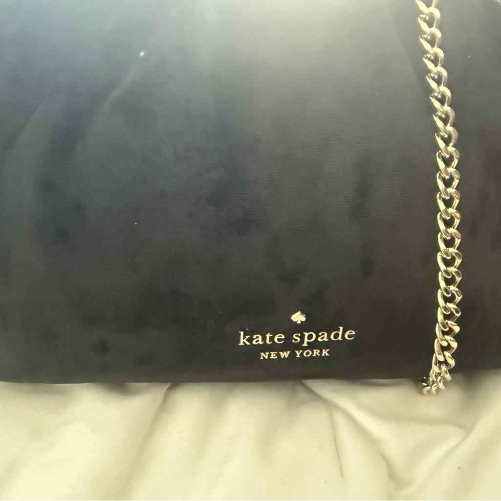 Kate Spade Black Suede Shoulder Bag With Gold Chain